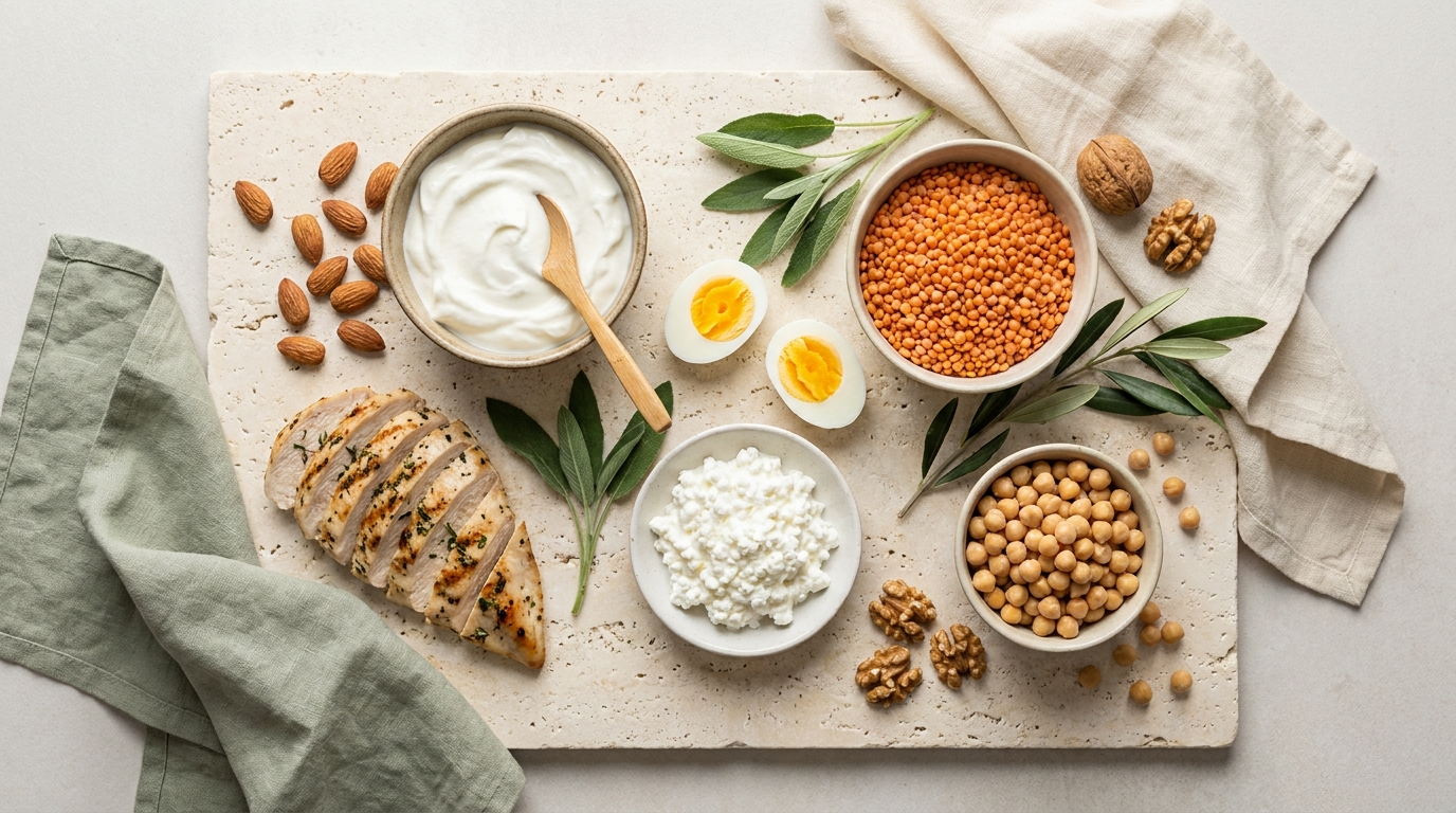 Yumurta, yoğurt, tavuk, mercimek ve kuruyemiş gibi kaliteli protein kaynakları